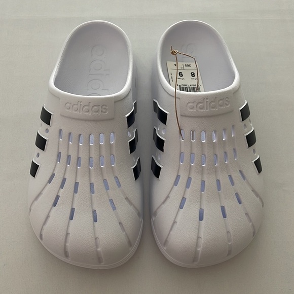 (NWT) Adidas Adilette Unisex Clogs in White & Black, (9 Women’s) (8 Men’s) - Picture 5 of 17
